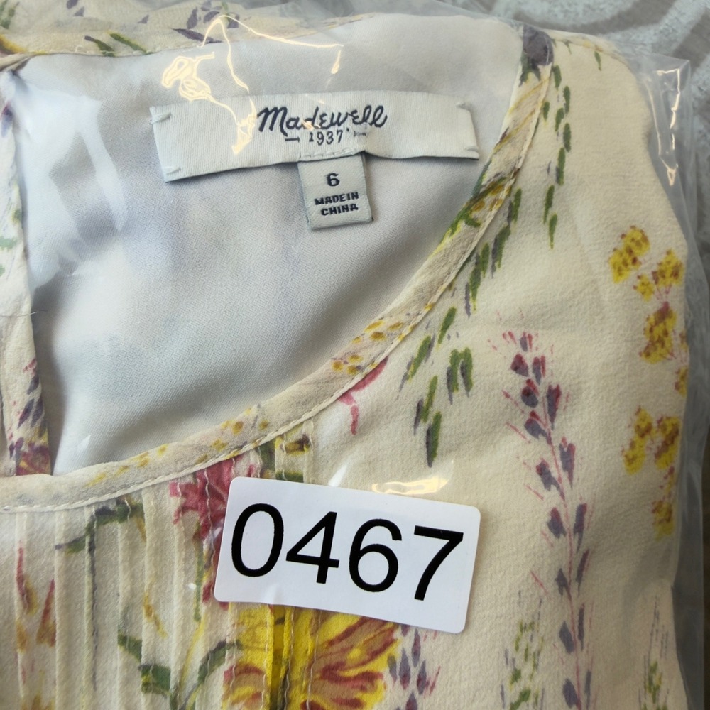 Madewell Silk Wildflower Pintuck Ruffle Dress Cottage core cream Floral 6 - Picture 8 of 8